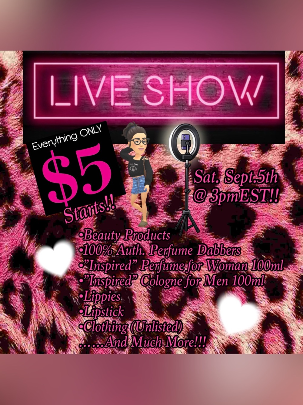 🩷🖤$5 STARTS LIVE SHOW!!! Come Join Me For Some Fun! Sat. 9/5 @3pmEST!!🖤🩷